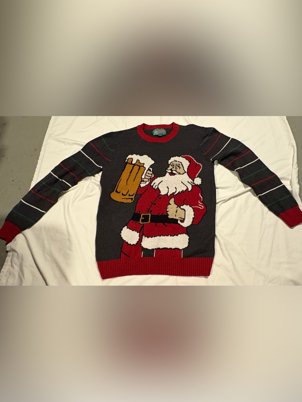 Santa Claus W/Beer “Cheers” Christmas Sweater Mens Size:Large